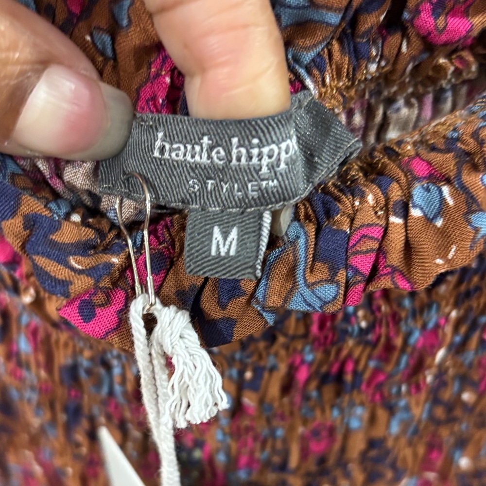 Haute Hippie Floral Smocked Blouse Multicolor size M - Picture 5 of 5